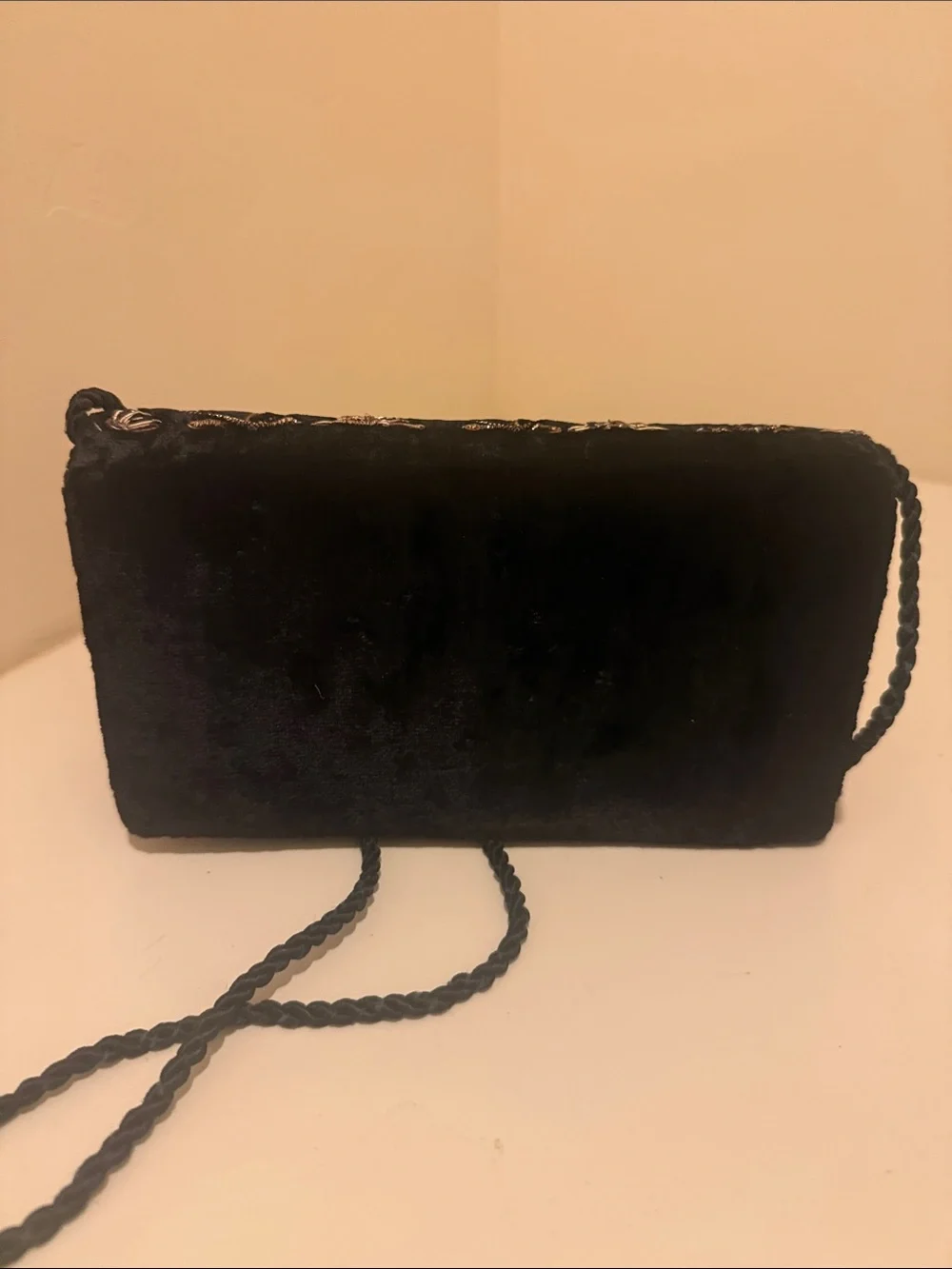 Black Embroidered Evening Crossbody Bag with Jewel Accents (Vintage)